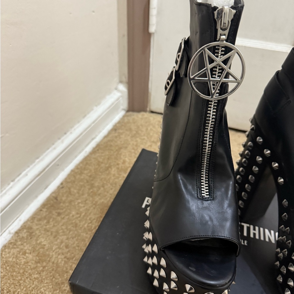 Liliana Black Studded Platform Peep-Toe Boots - Picture 6 of 6